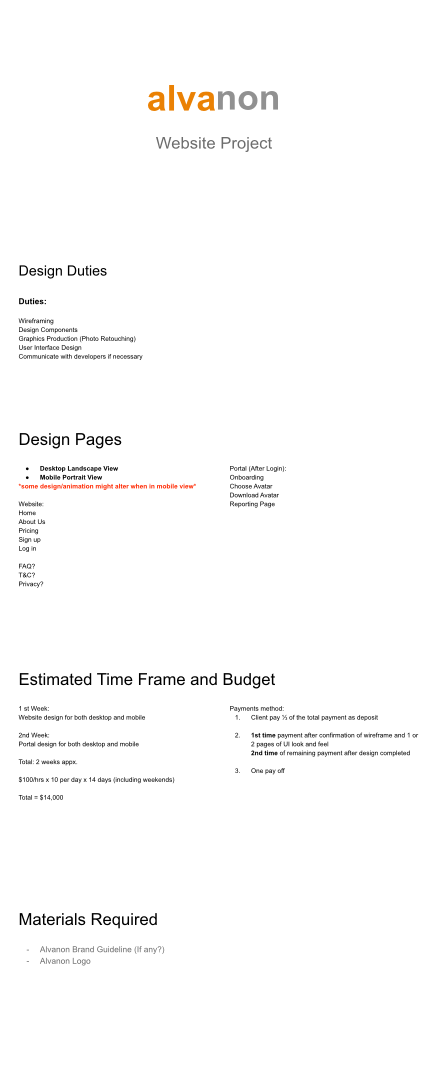 Alvanon Budget Proposal