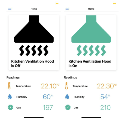Mobile application for kitchen ventilator UI mockup